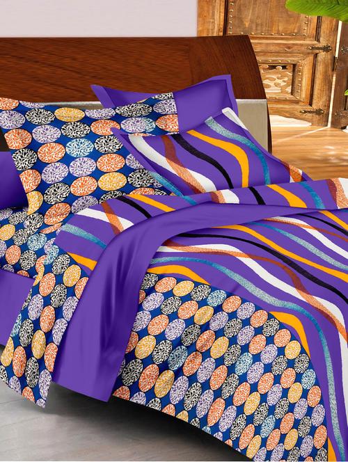 purple- blue- orange colored, cotton double bedsheet with 2 pillow covers - 10014445 - Very Small Image - 1