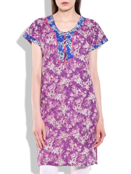 purple cotton straight kurta - 10015610 - Standard Image - 1