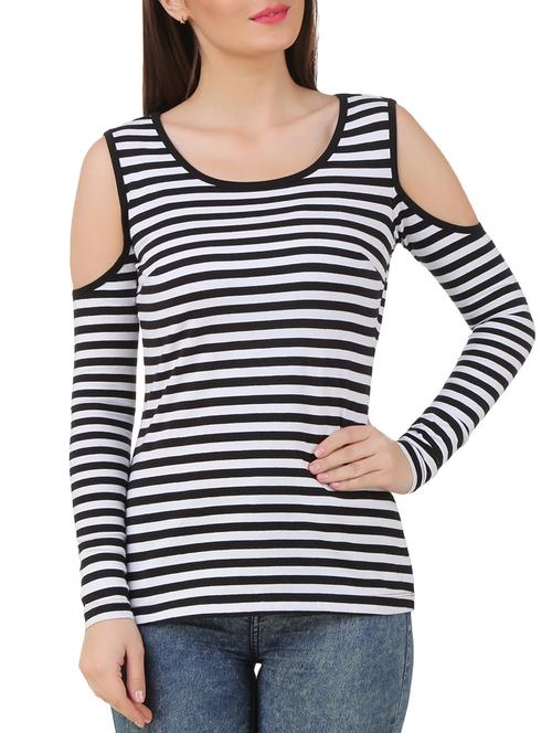 cold shoulder striped top - 10193736 - Standard Image - 1