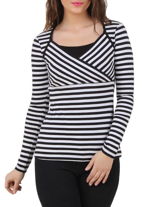 monochrome striped long sleeved top - 10193771 - Standard Image - 1