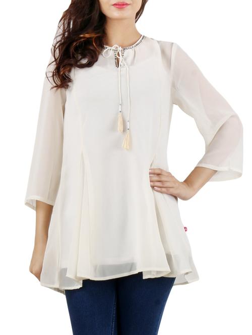 embellished tie up neck tunic - 10296511 - Standard Image - 1