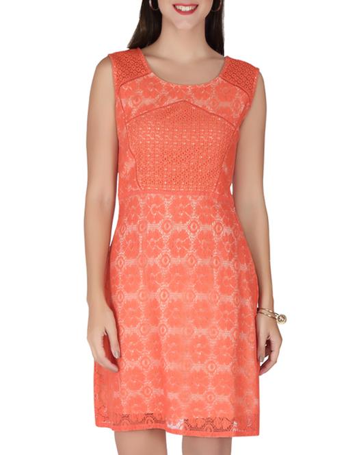 orange cotton fit & flare dress - 10417736 - Standard Image - 1