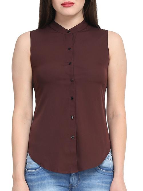 curved hem mandarin neck shirt - 11418317 - Standard Image - 1