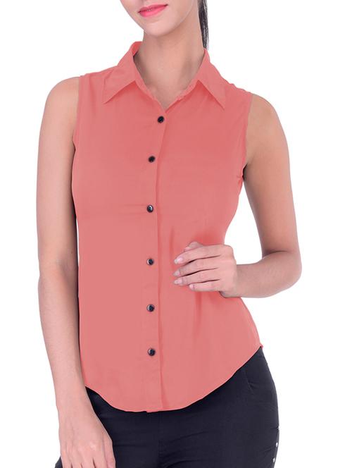 curved hem peach shirt - 11418325 - Standard Image - 1
