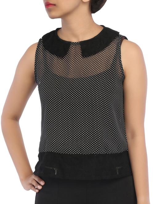 polka dot printed lace border georgette top - 1188335 - Very Small Image - 1