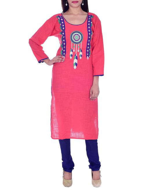 pink cotton straight kurta - 12341728 - Standard Image - 1
