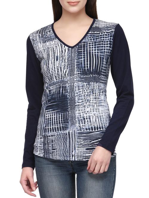 navy blue printed cotton regular top - 12585826 - Standard Image - 1