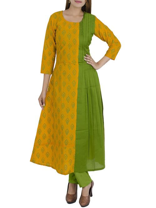 yellow cotton a-line kurta - 12787540 - Standard Image - 1