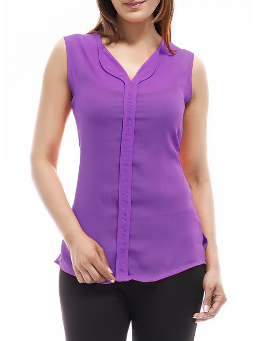 twisted neck placket detail top - 12847630 - Standard Image - 1