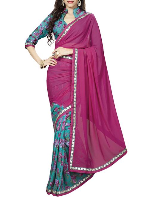 purple georgette printed half and half saree with blouse - 13301479 - Standard Image - 1