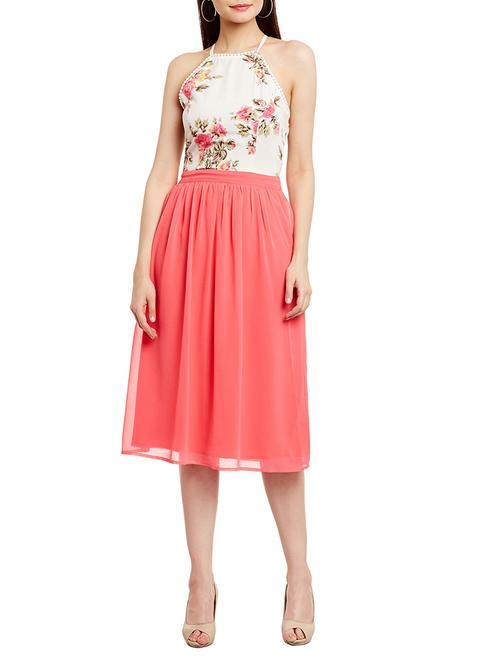 peach floral printed georgette dress - 13388093 - Standard Image - 1