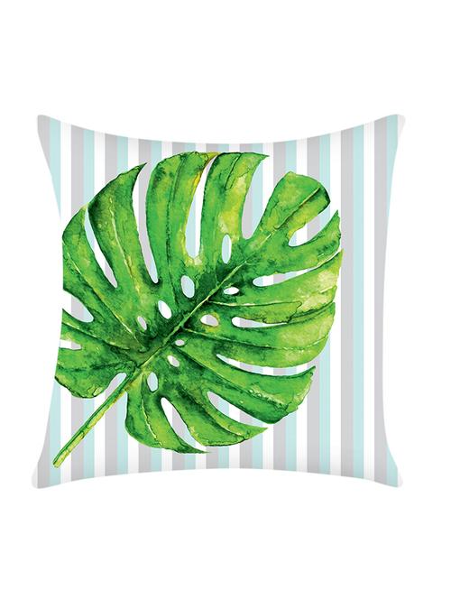 digitally printed cushion cover with lines and leaf design - 13662556 - Standard Image - 1