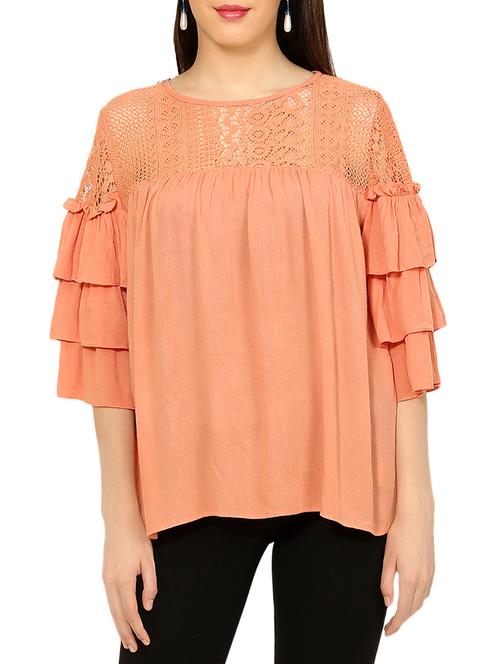 orange rayon ruffle sleeve top - 13697917 - Standard Image - 1