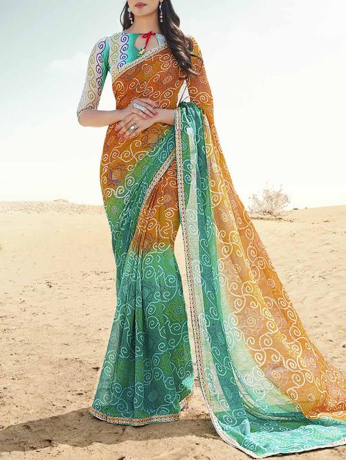 bandhani printed saree with blouse - 14090856 - Standard Image - 1