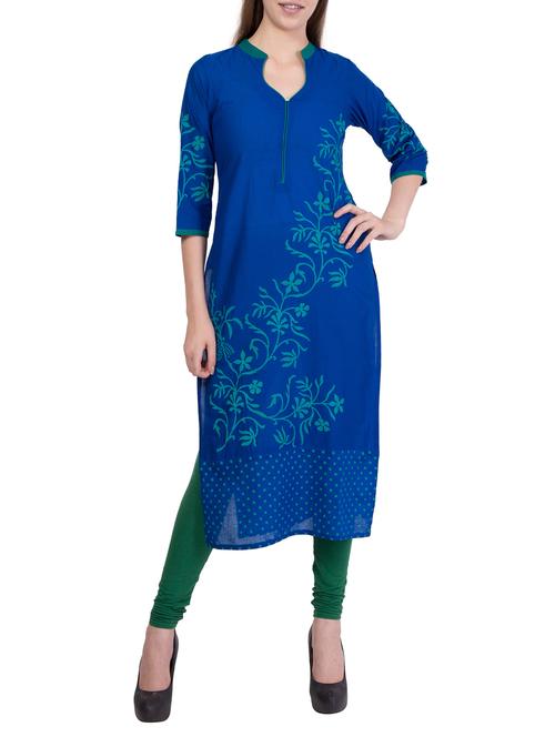 blue cotton straight kurta - 14178795 - Standard Image - 1