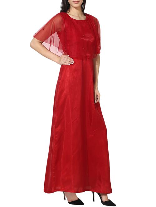 pearl embellished mesh cape maxi dress - 14206439 - Standard Image - 1