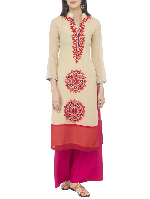mirror work straight kurta - 14397462 - Standard Image - 1
