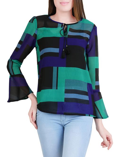 tie knot neck bell sleeved top - 14412490 - Standard Image - 1