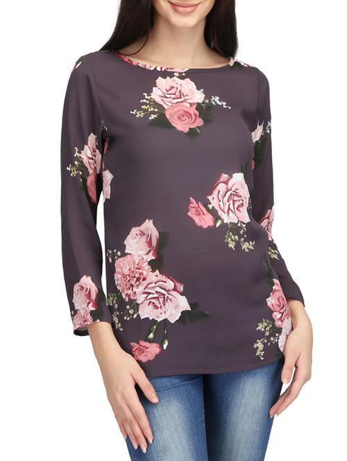 floral boat neck top - 14506278 - Standard Image - 1