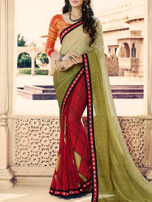 red half and half saree with blouse - 14574386 - Standard Image - 1