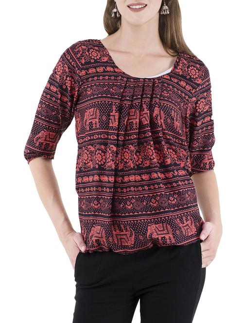 pleated front blouson top - 14602742 - Standard Image - 1