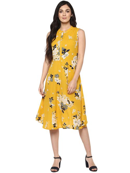 mandarin neck floral a-line dress - 14651529 - Standard Image - 1