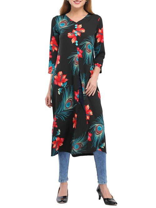 black viscose high slit kurta - 14724656 - Standard Image - 1