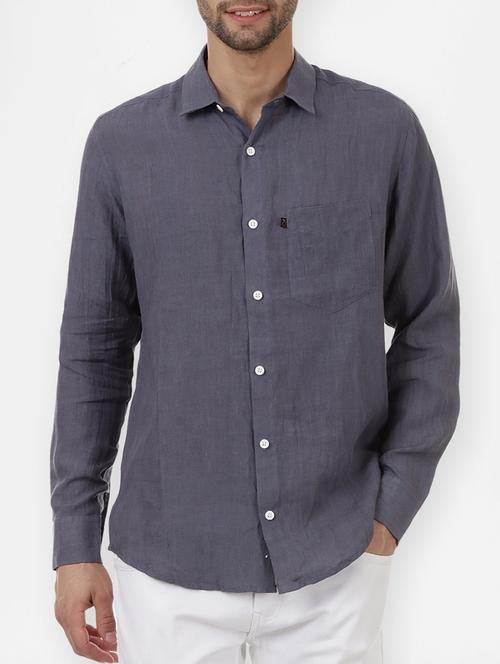 grey solid linen casual shirt - 14743244 - Standard Image - 1