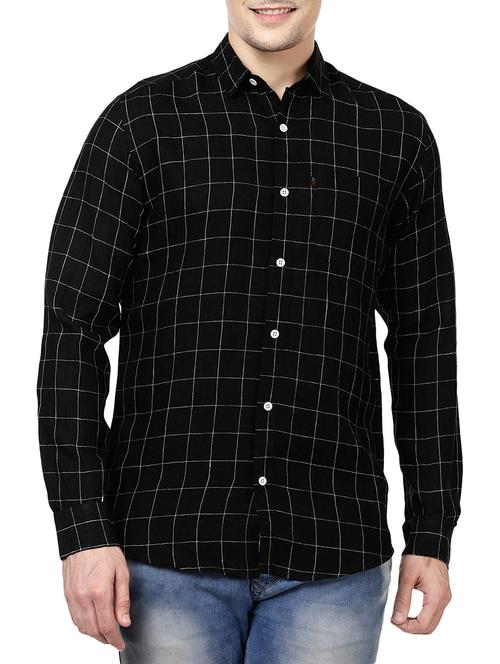 black linen check casual shirt - 14743256 - Standard Image - 1