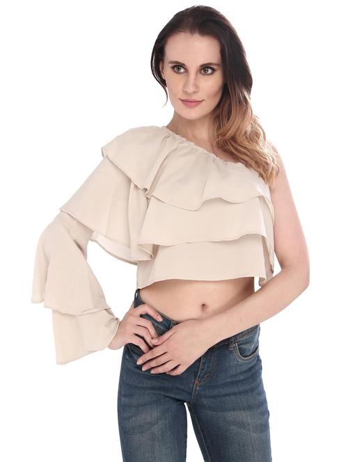 beige georgette layered top - 14794465 - Standard Image - 1