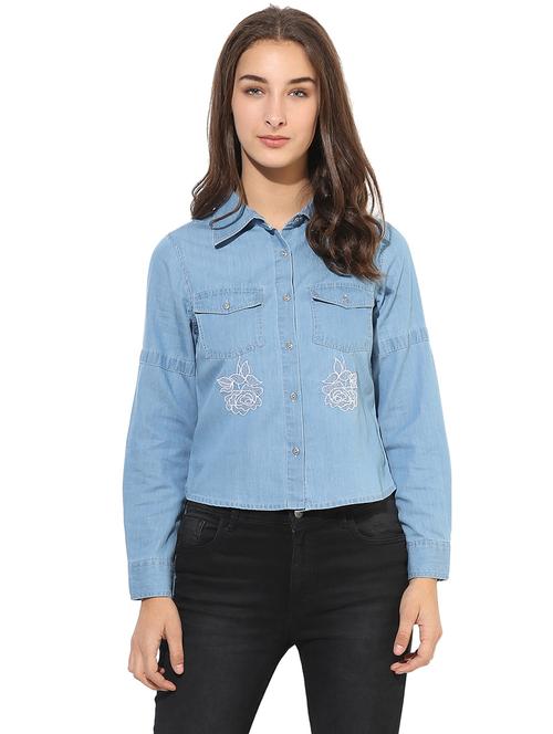 heather hues blue denim embroidered shirt - 14845628 - Standard Image - 1
