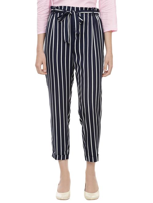 navy blue striped peg trouser - 14923821 - Standard Image - 1