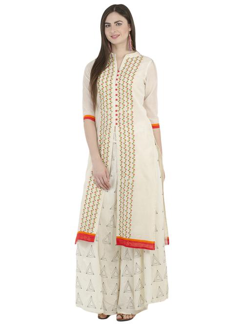 white chanderi straight kurta - 14940026 - Standard Image - 1