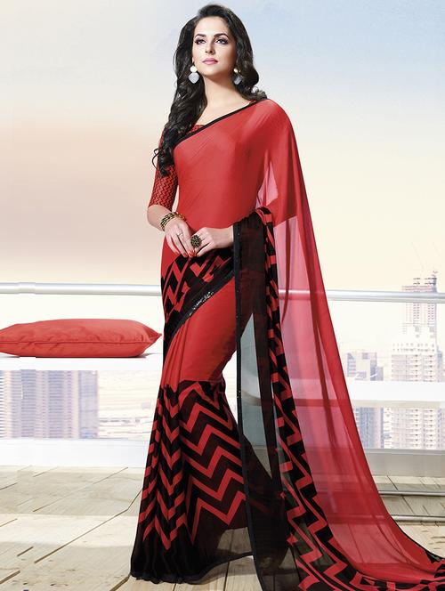 chevron printed saree with blouse - 14968270 - Standard Image - 1