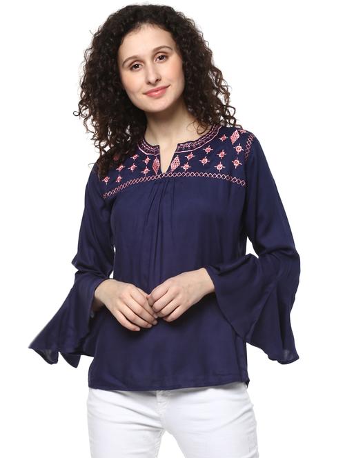 navy blue embroidered top - 14980422 - Very Small Image - 1