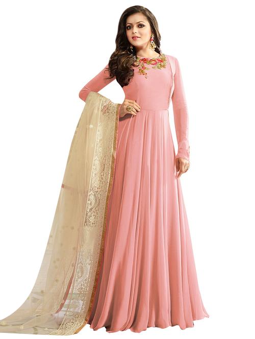 pink anarkali suit semi-stitched suit - 15000104 - Standard Image - 1