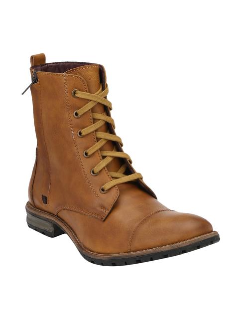 tan leatherette high ankle boot - 15001442 - Standard Image - 1