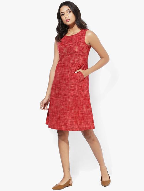 indian dobby red khadi cotton a-line dress - 15004502 - Standard Image - 1