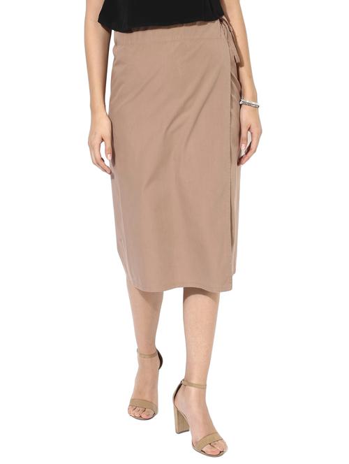 beige solid cotton wrap skirt - 15008118 - Standard Image - 1