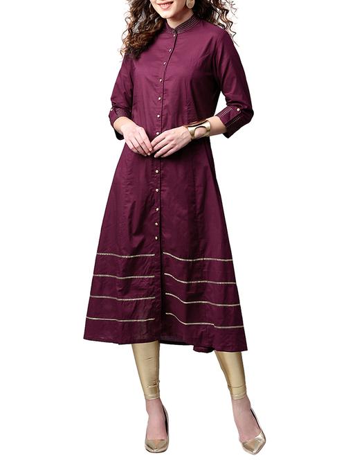 purple cotton a-line kurta - 15023858 - Standard Image - 1
