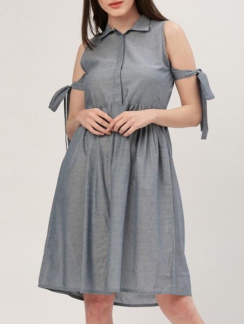 tie up sleeved concealed placket shirt dress - 15030275 - Standard Image - 1