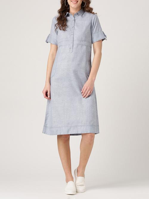 button detail shirt collar a-line dress - 15030305 - Standard Image - 1