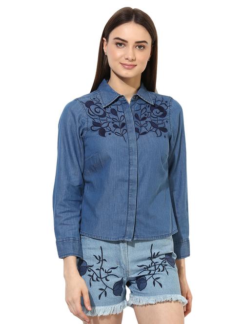 blue solid denim shirt - 15036109 - Standard Image - 1