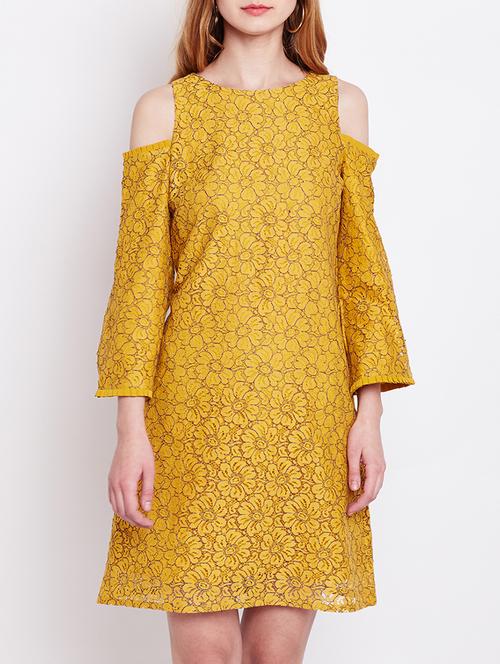 yellow printed cotton a-line dress - 15042845 - Standard Image - 1