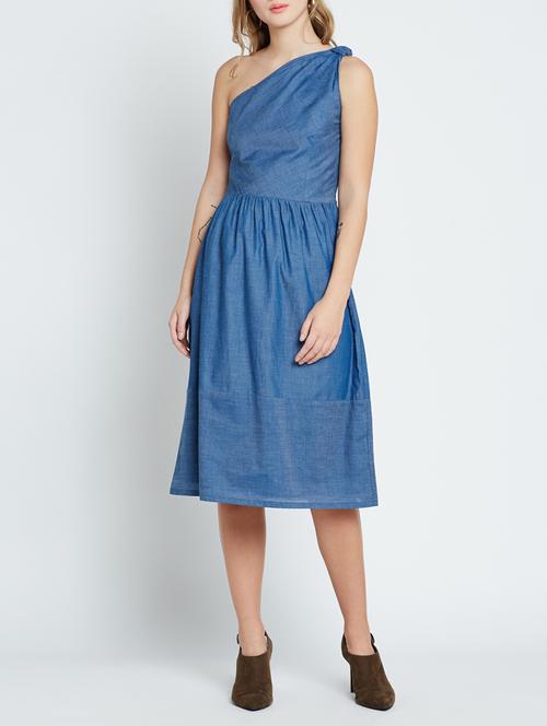 blue cotton single shoulder dress - 15048191 - Standard Image - 1