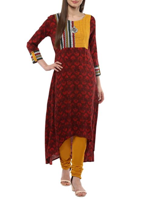 red rayon high low kurta - 15084135 - Standard Image - 1