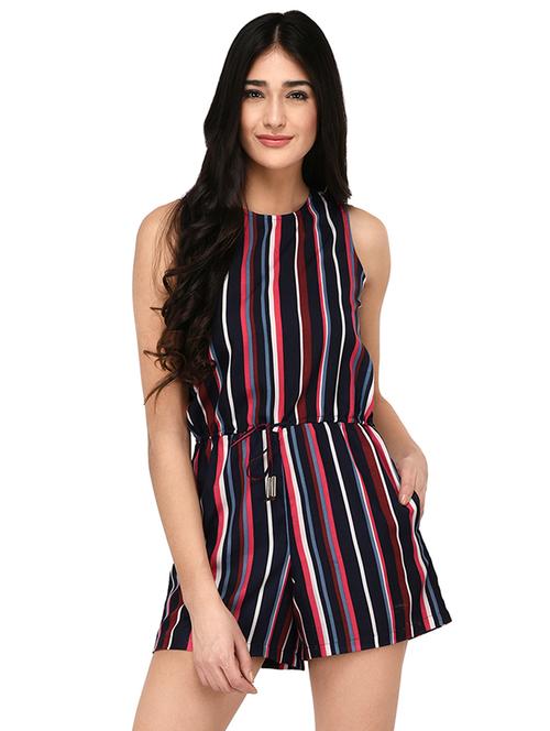 drawstring waist striped romper - 15141494 - Standard Image - 1