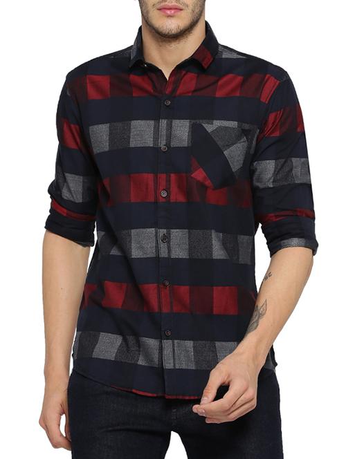 navy blue checkered casual shirt - 15141521 - Standard Image - 1