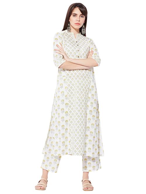 white cotton straight kurta - 15149719 - Standard Image - 1