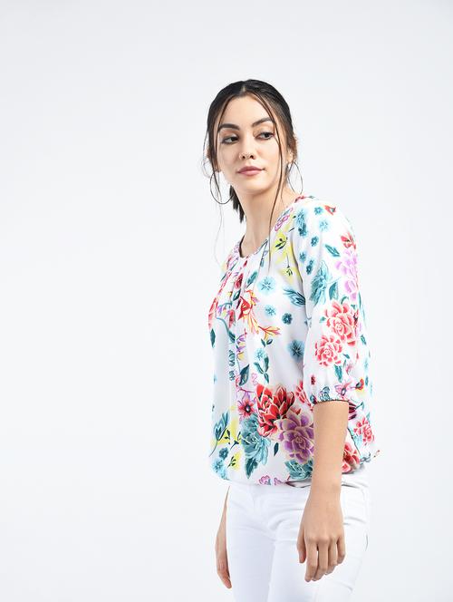 floral pleated blouson top - 15165105 - Standard Image - 1